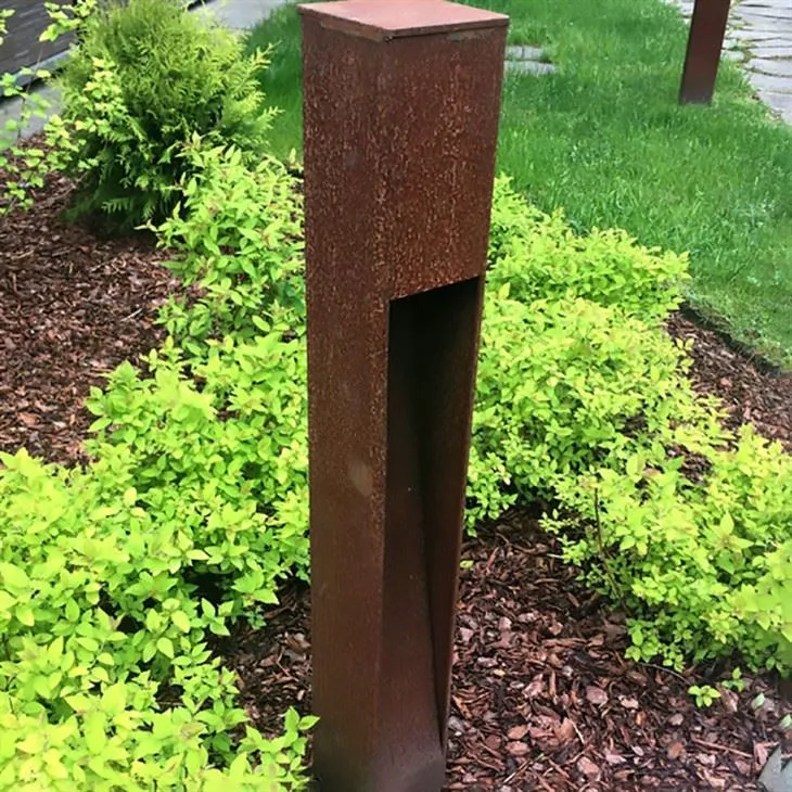 Golau bollard metel dur corten ar gyfer gardd